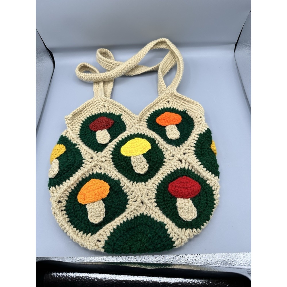 Handmade Mushroom Design Crocheted Hobo Bag